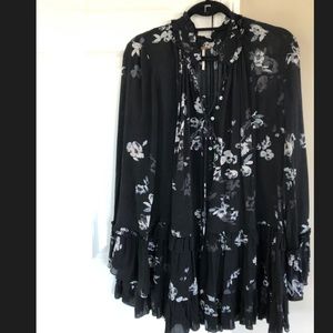 Free People Black Floral Tunic Top